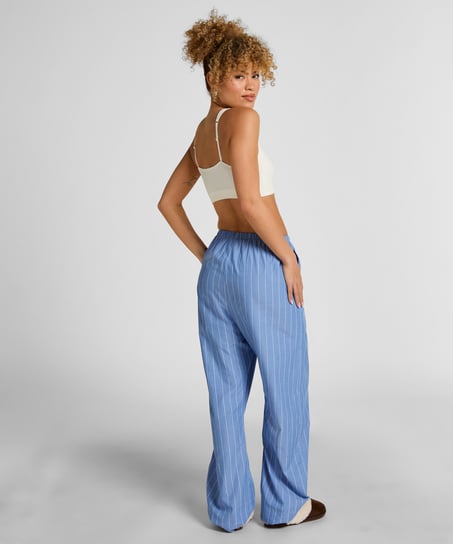 Pantalon en coton tiss&eacute; &agrave; rayures, Bleu