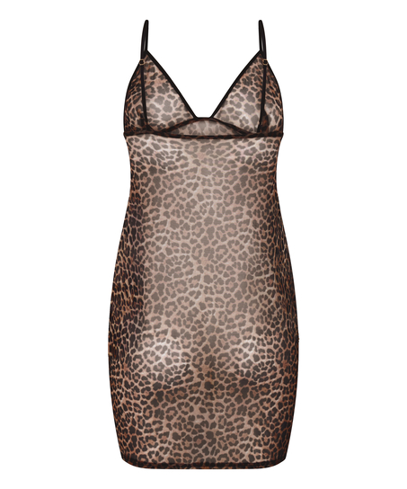 Slipdress Leopard, Zwart