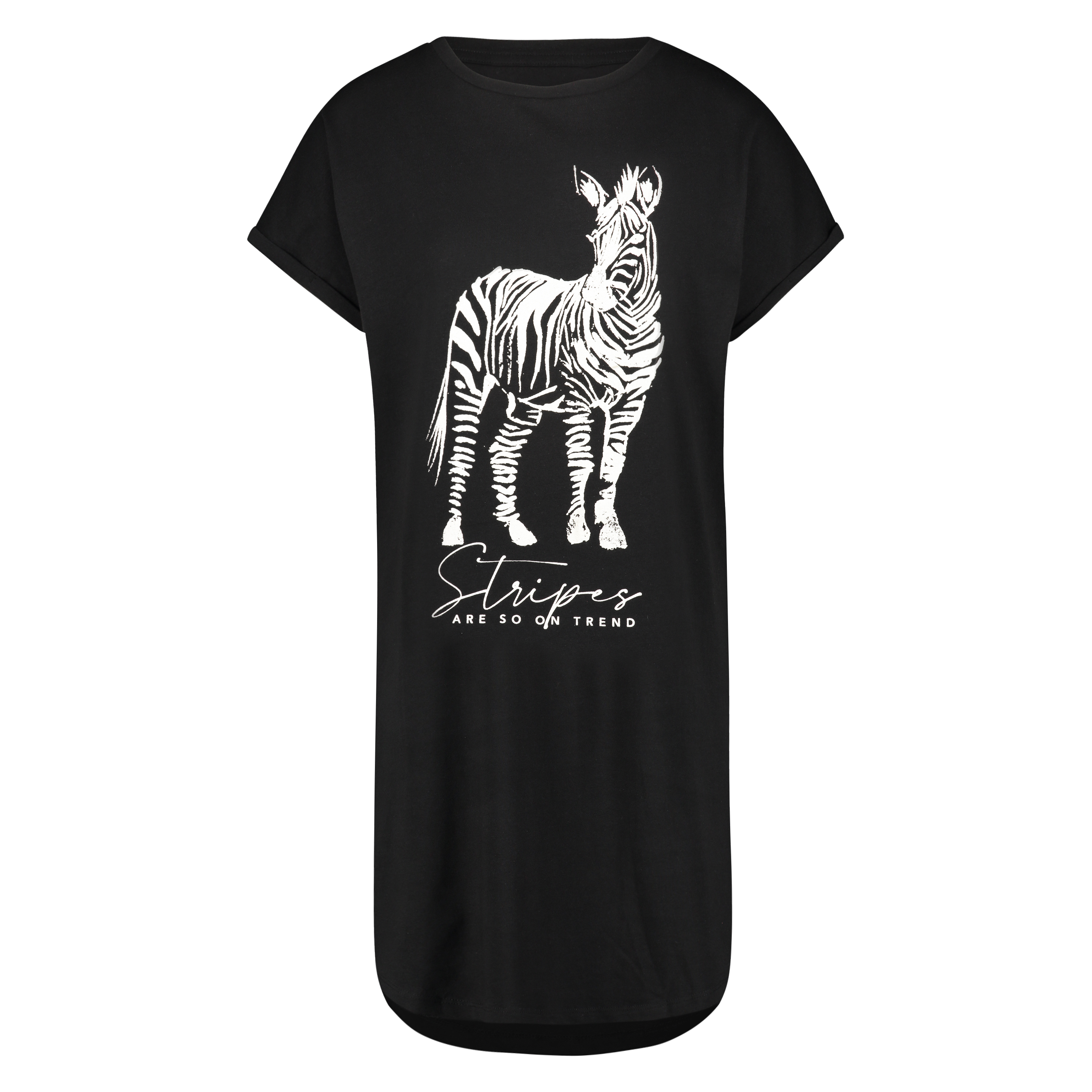 Chemise de nuit col rond, Noir, main