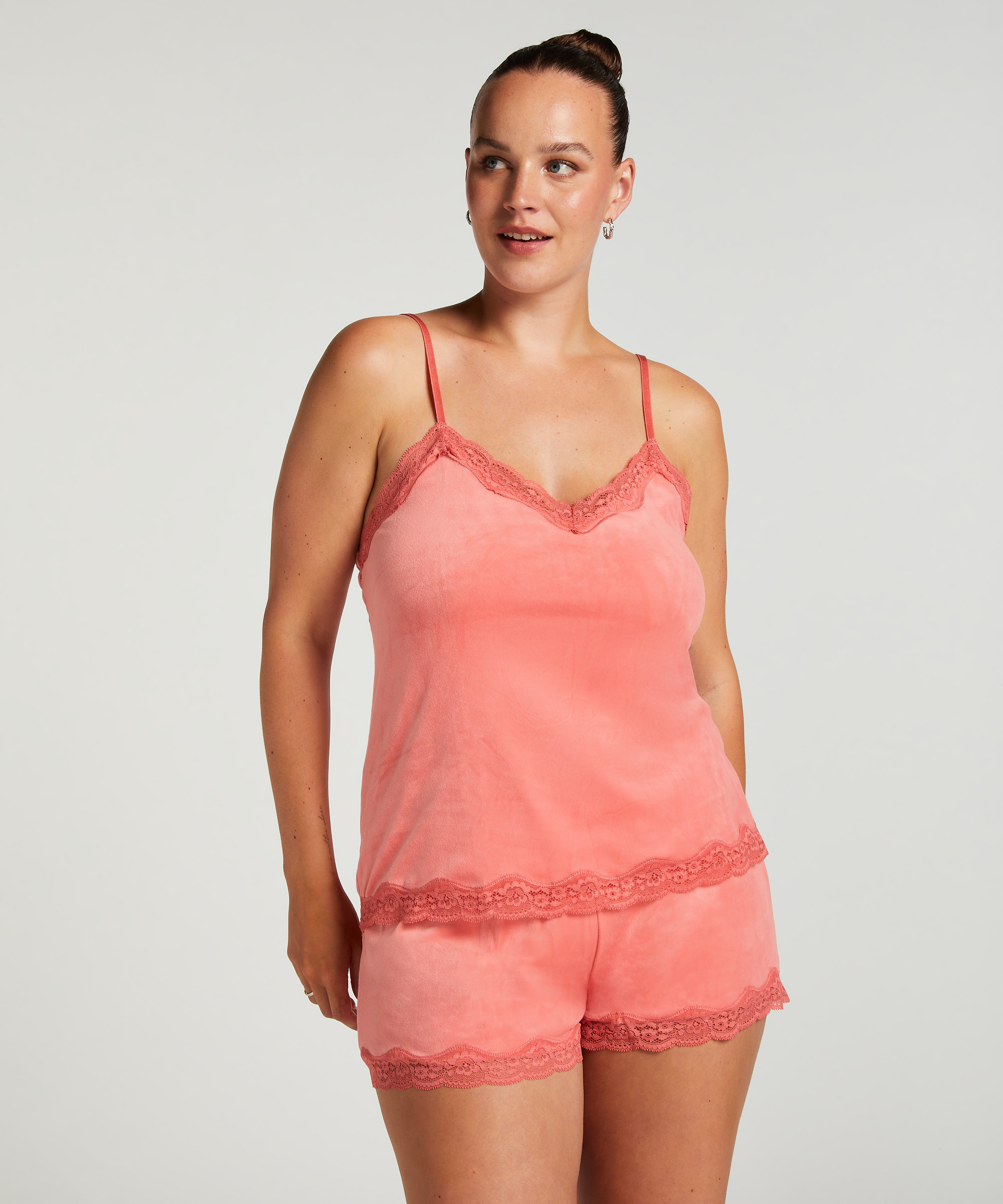 Camisole velours Dentelle, Rose, main