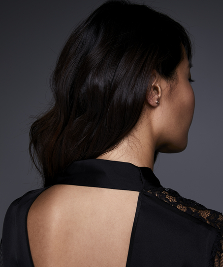 Kimono Flared Satin Lace, Zwart