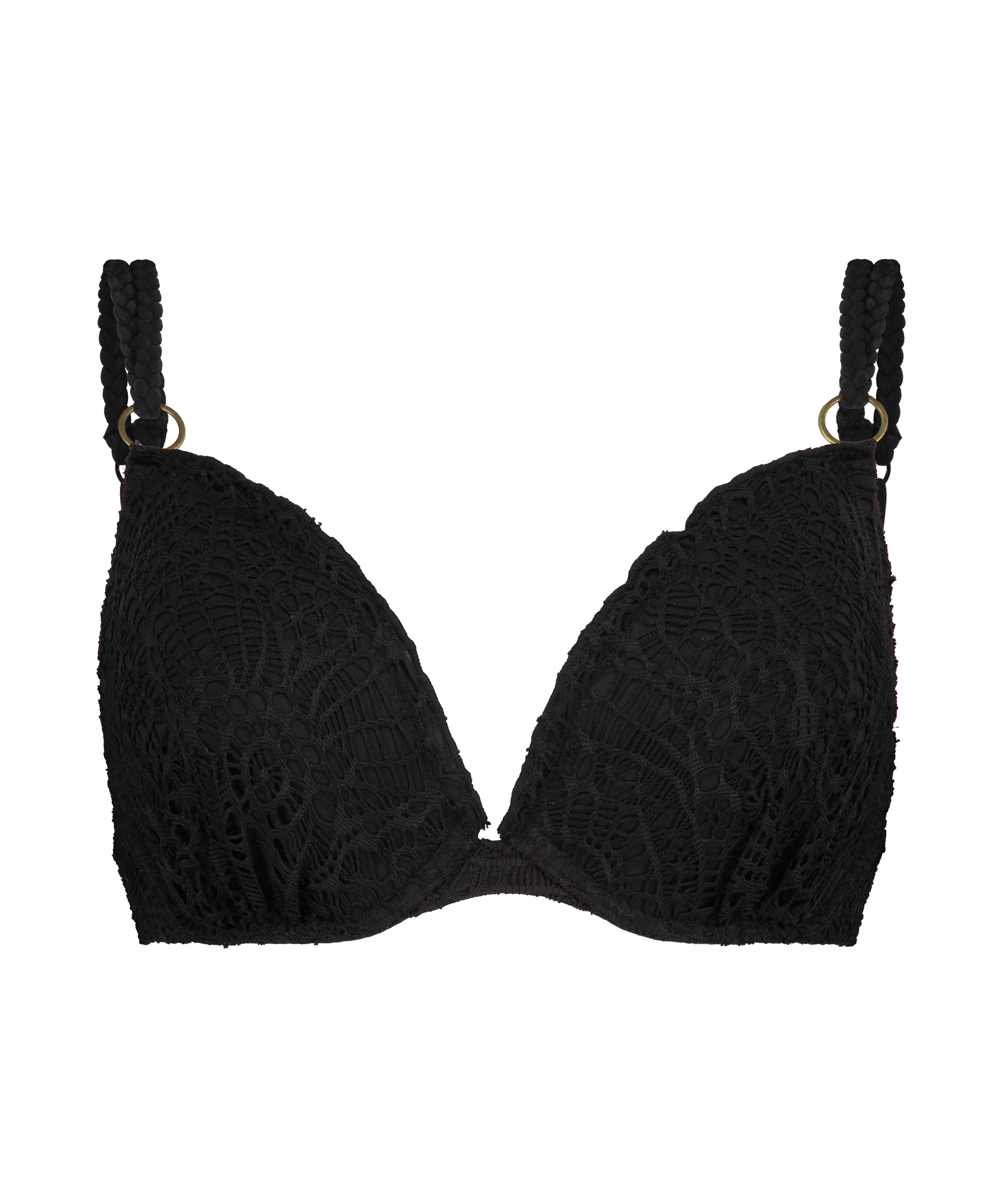 Voorgevormde beugel bikinitop Crochet Lurex, Zwart, main