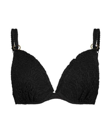 Voorgevormde beugel bikinitop Crochet Lurex, Zwart