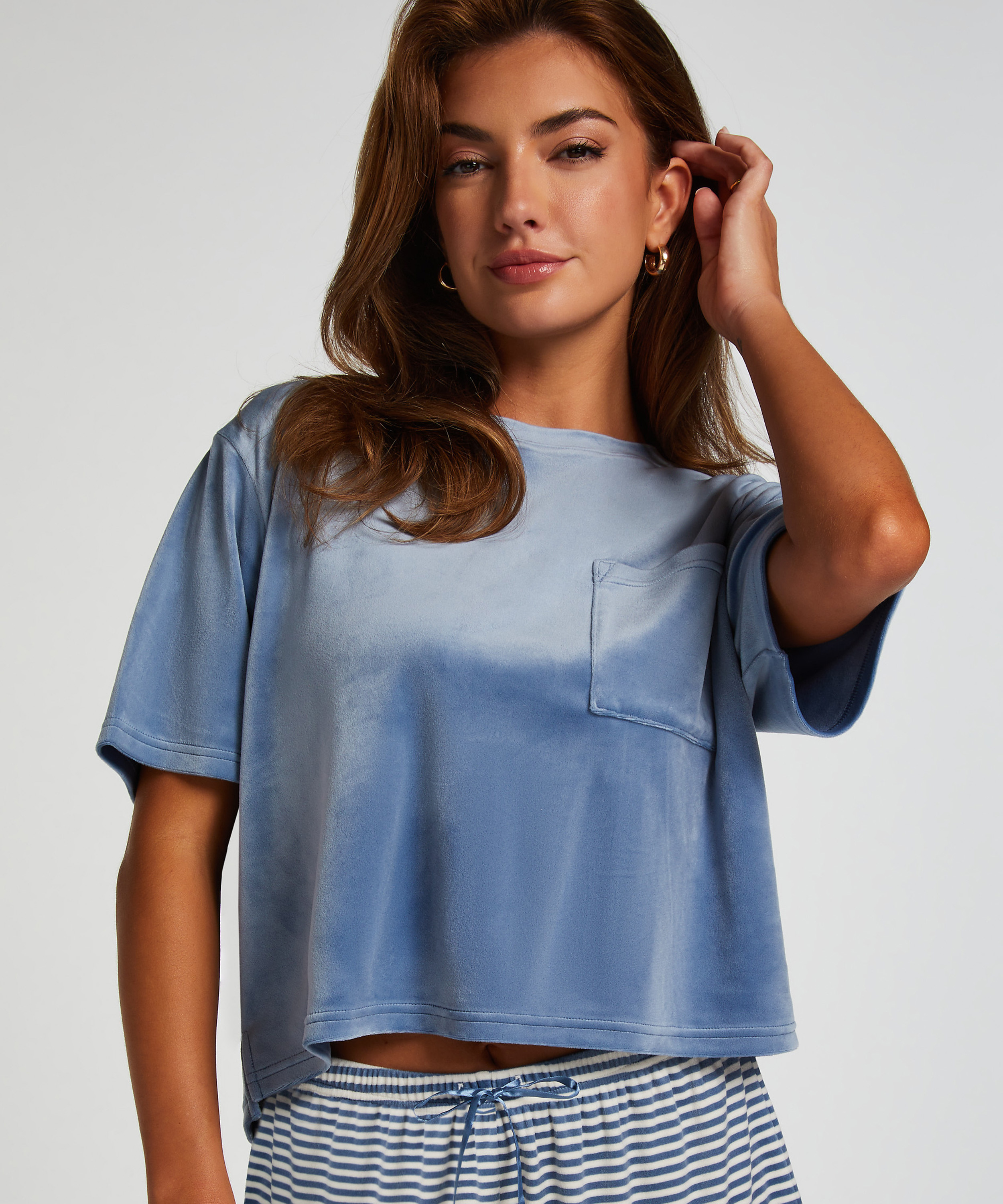 Top Velours Pocket, Blauw, main