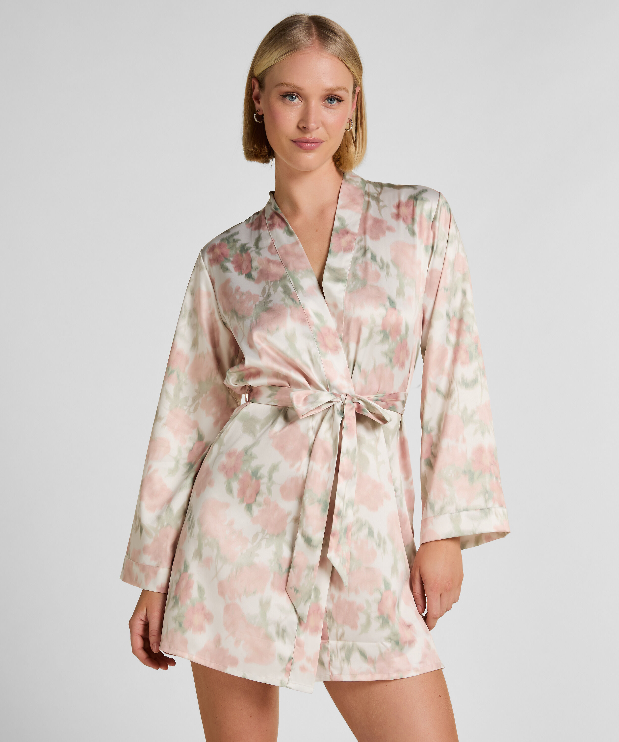 Kimono Satiné à Imprimé Floral