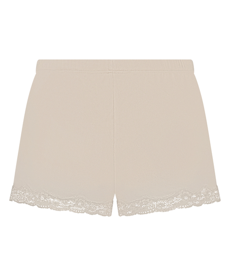 Short en velours &agrave; dentelle, Beige