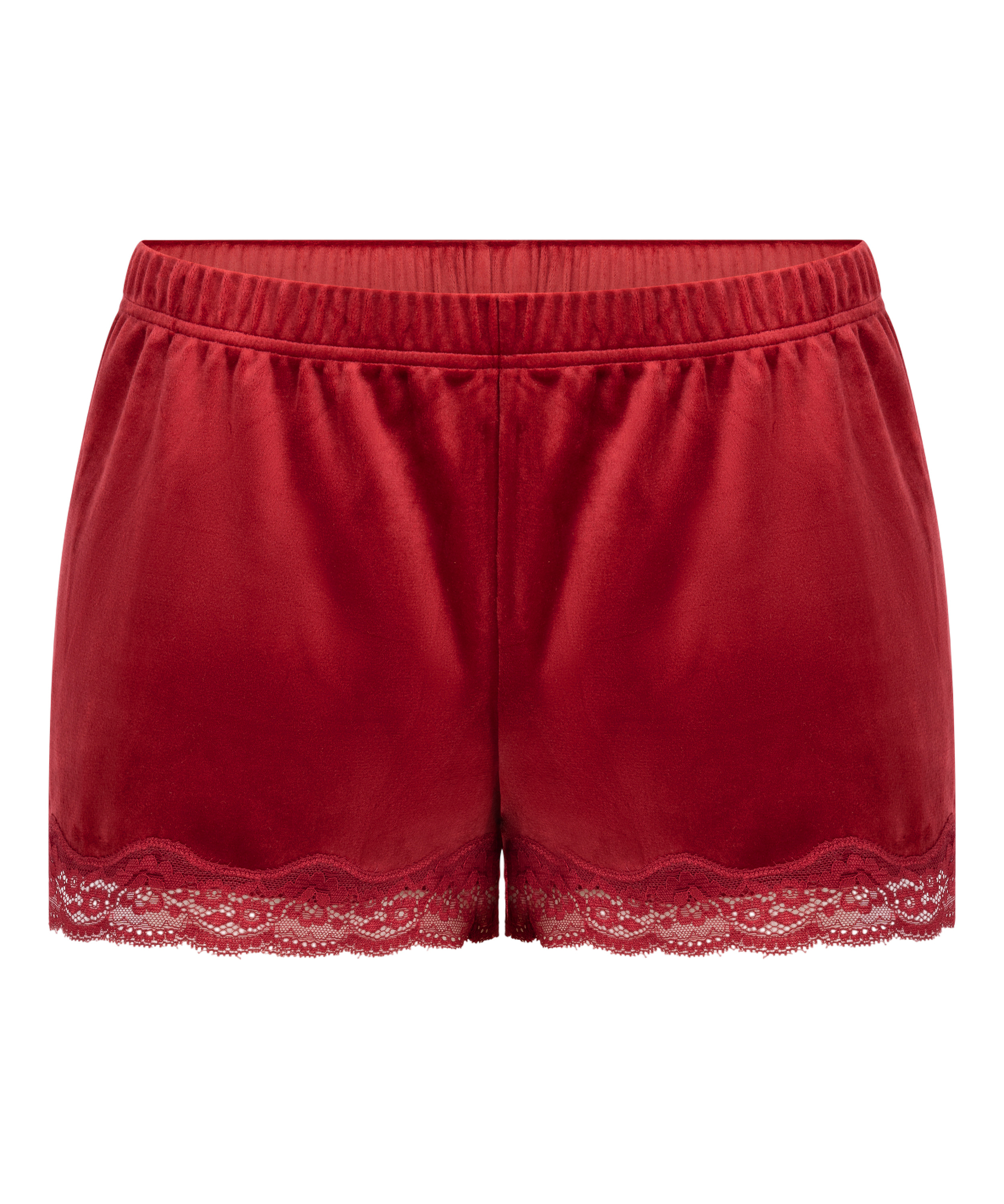 Short en velours à dentelle, Rouge, main