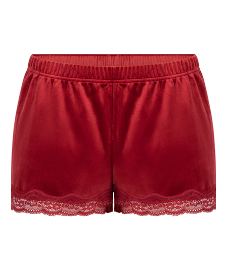Short en velours à dentelle, Rouge