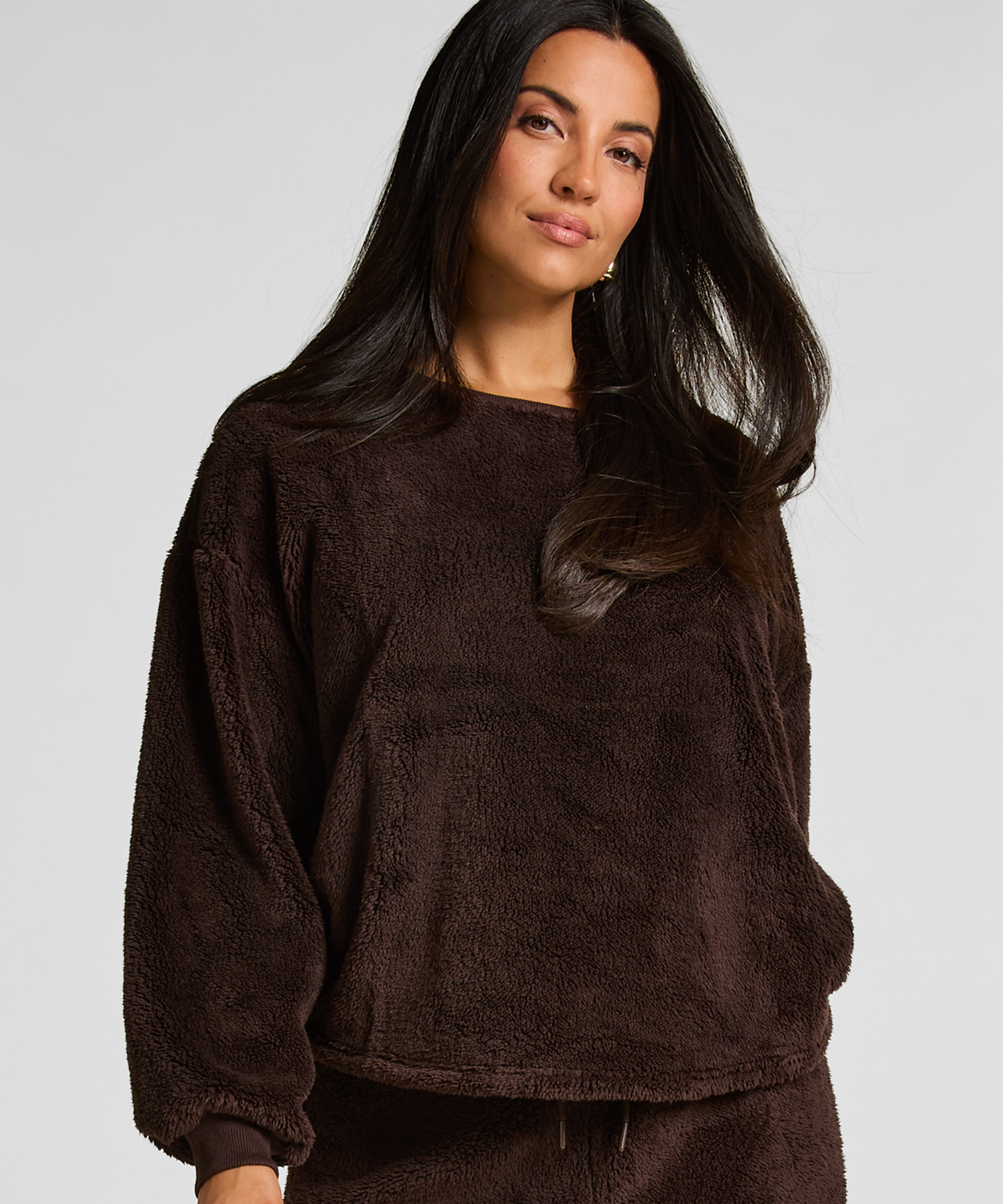Top met lange mouwen Fluffy Fleece, Bruin, main