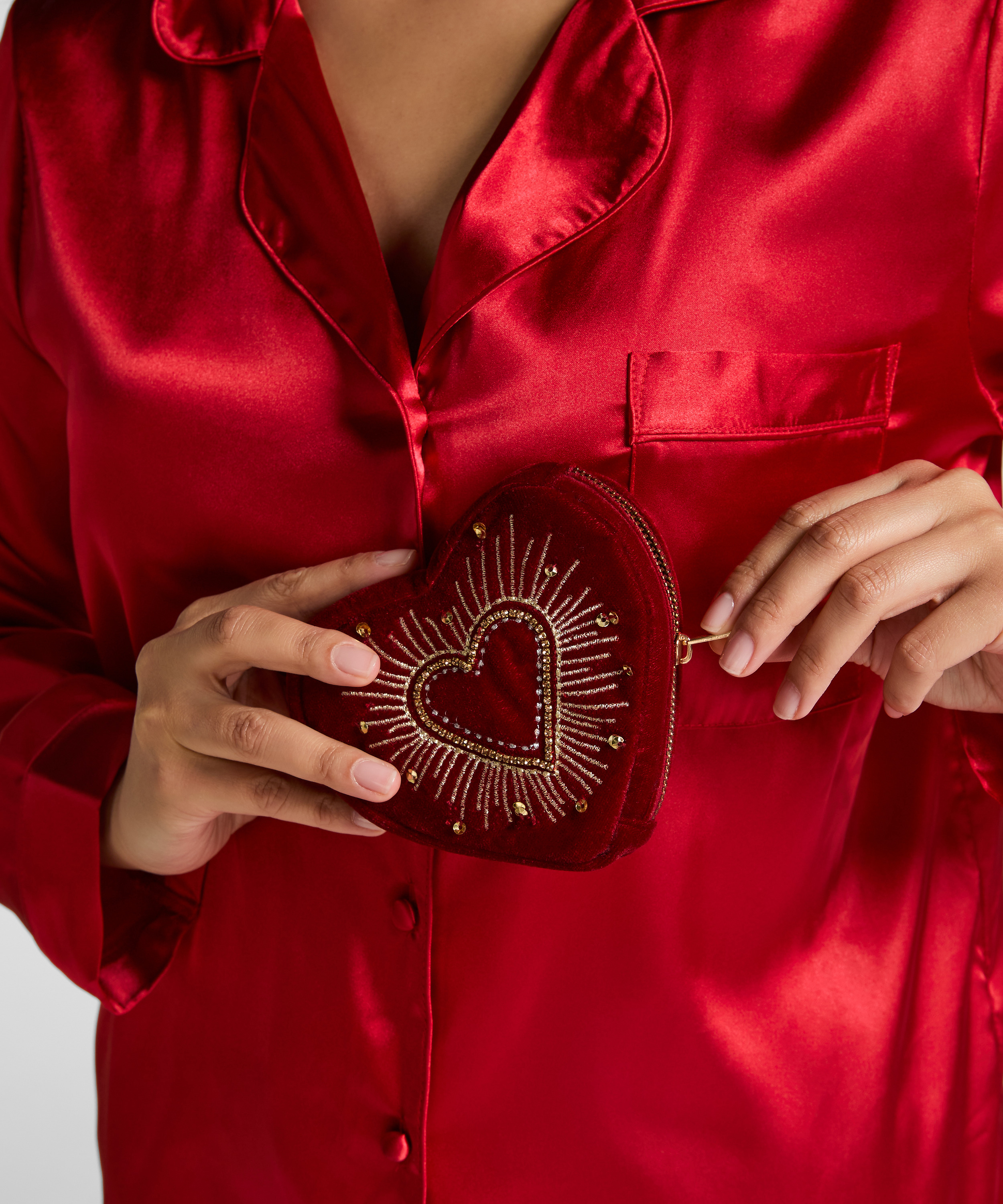 Hartvormig tasje met rits, Rood, main