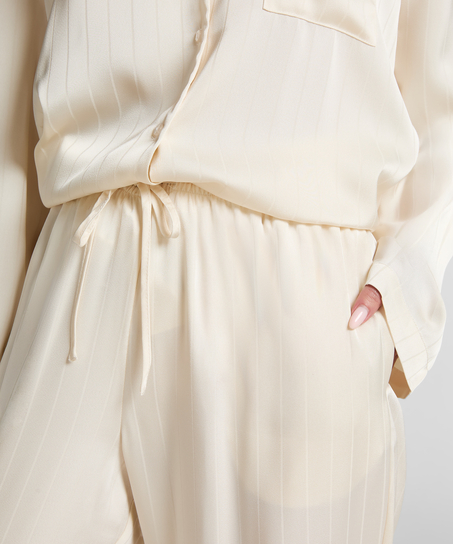 Pantalon &agrave; rayures en satin, Blanc