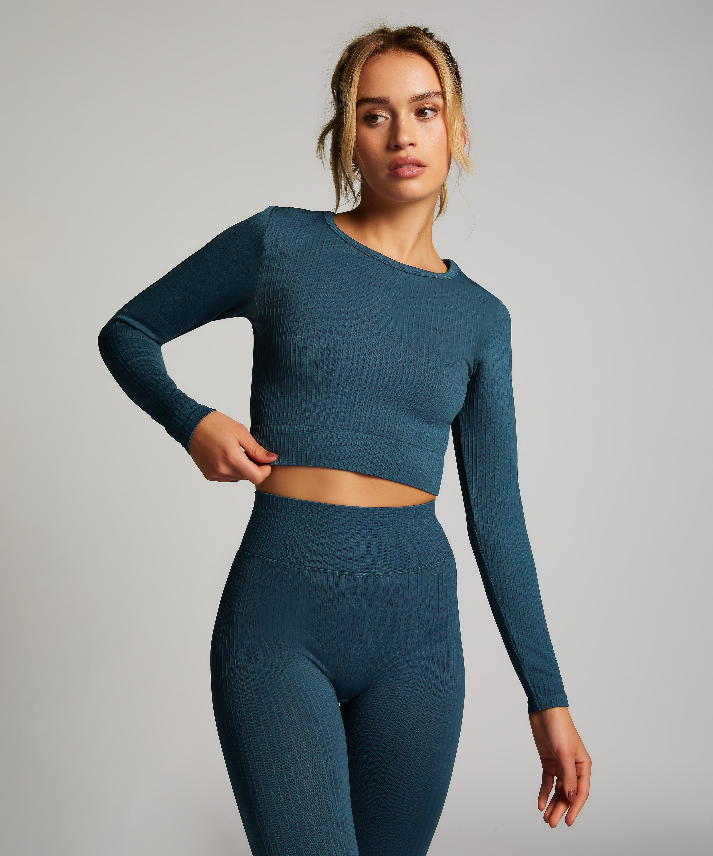 HKMX Sport cropped top Seamless, Blauw, main