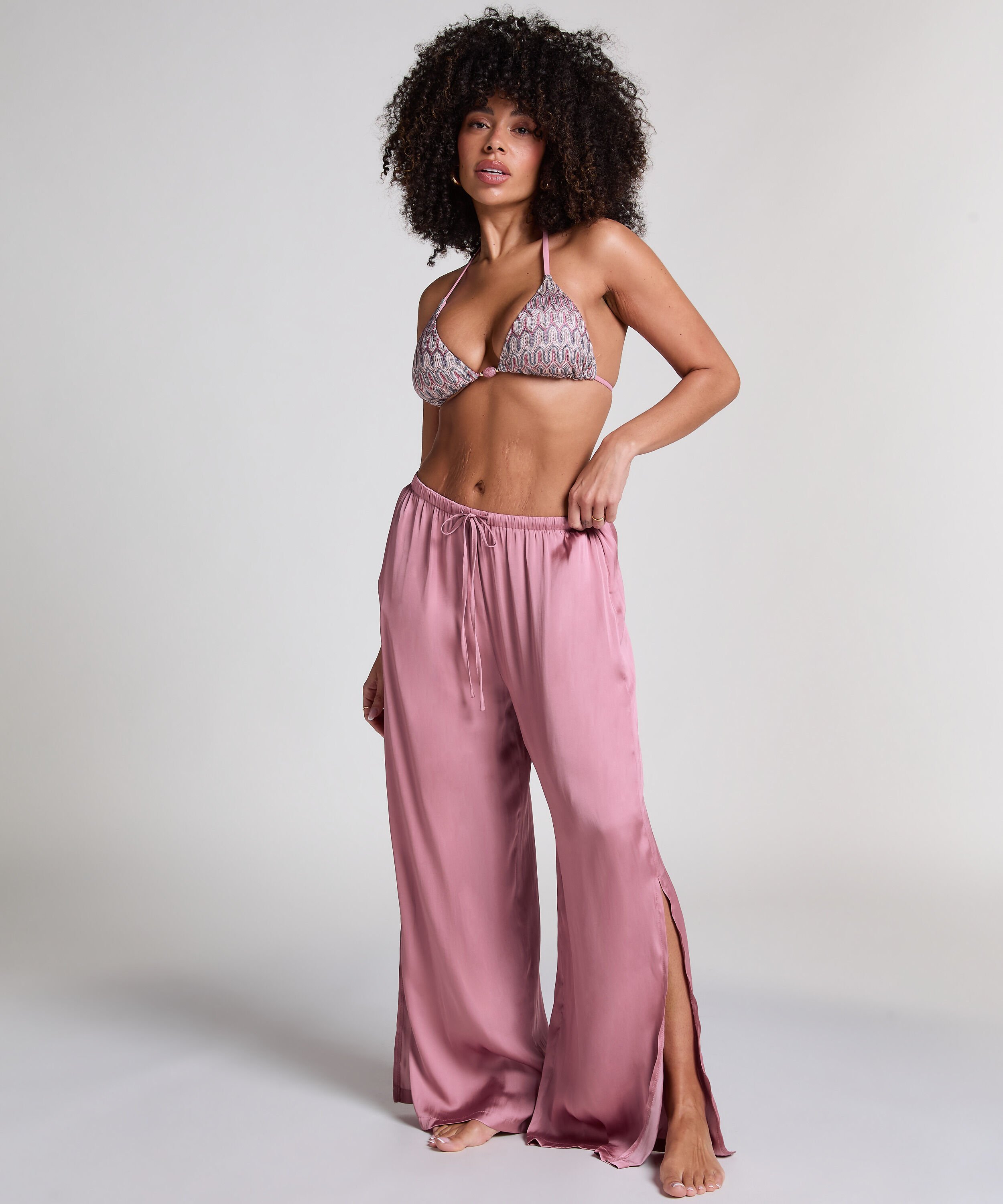 Pantalon de plage en satin, Rose