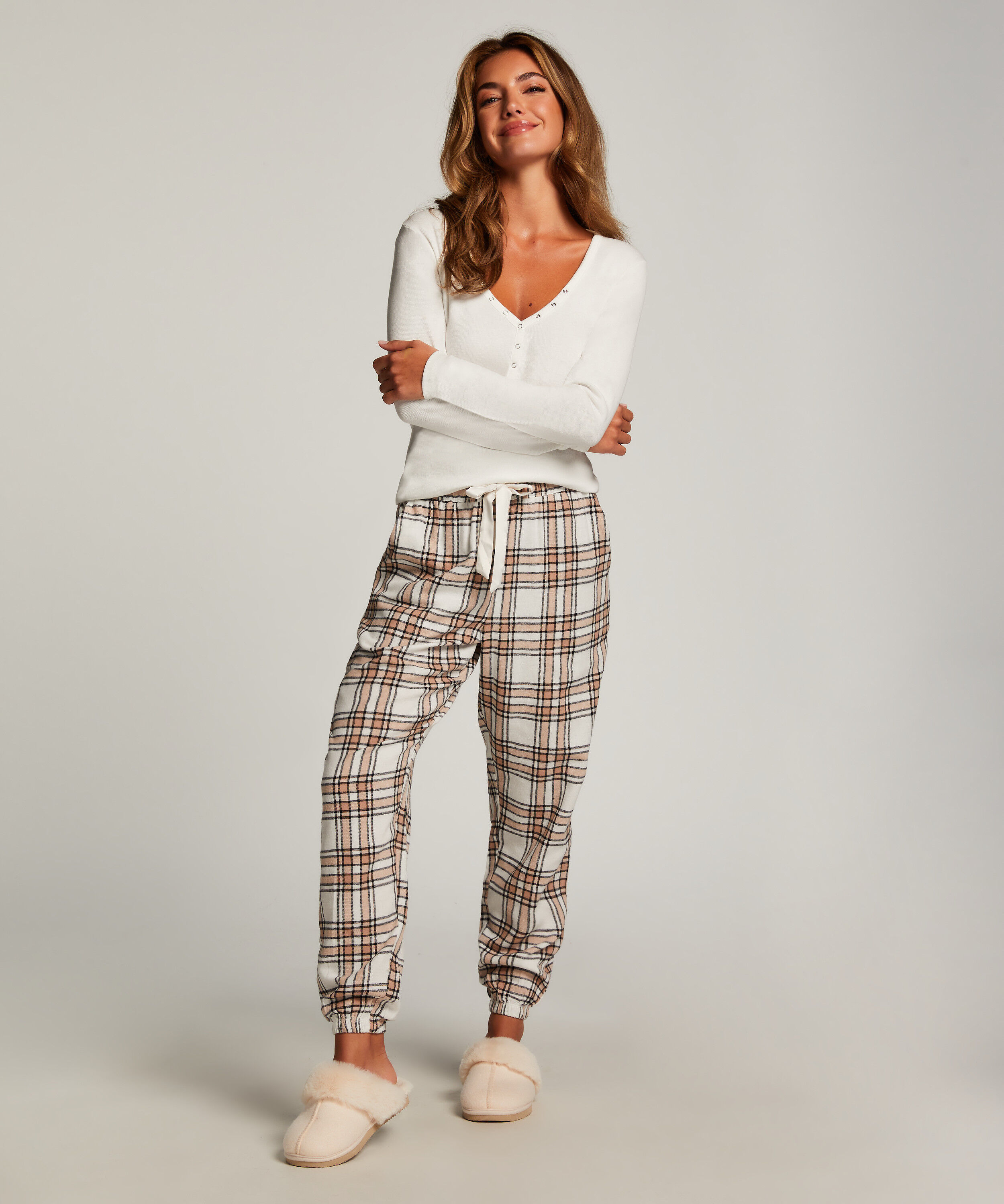Pyjamabroek Flannel, Beige