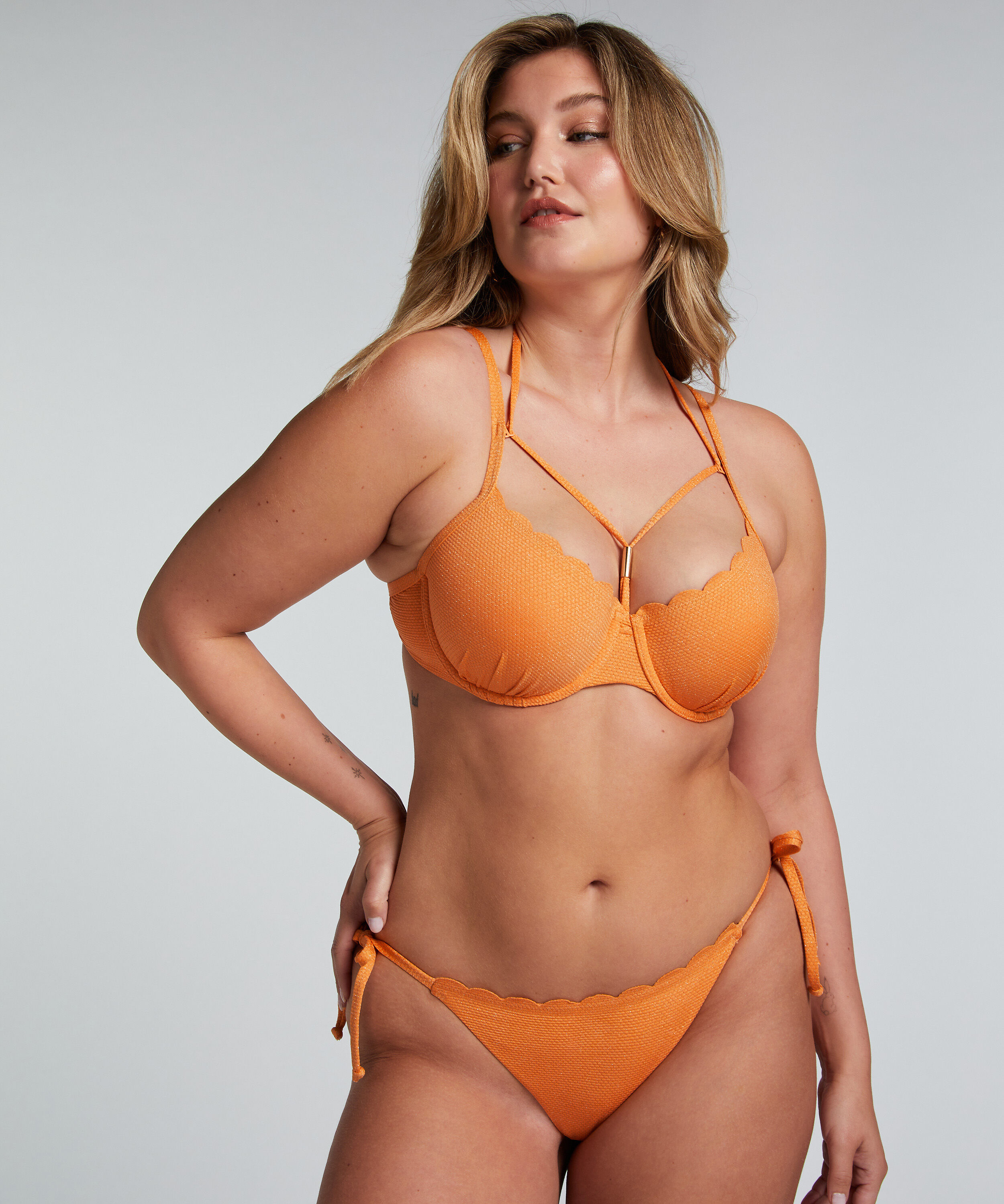 Cheeky Tanga Bikinibroekje Scallop Lurex, Oranje