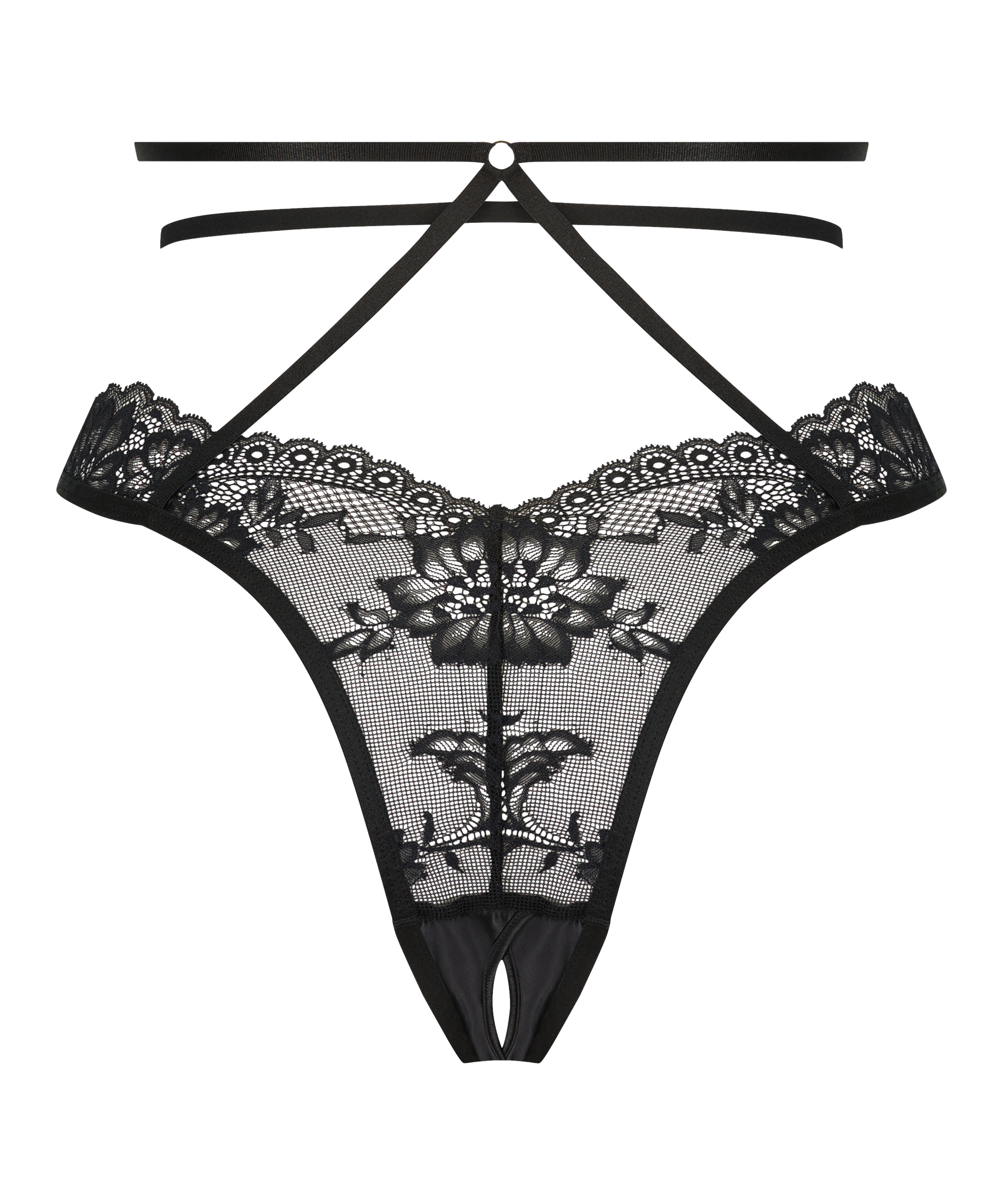 Slip brésilien à entrejambe ouvert Roxanne, Noir, main
