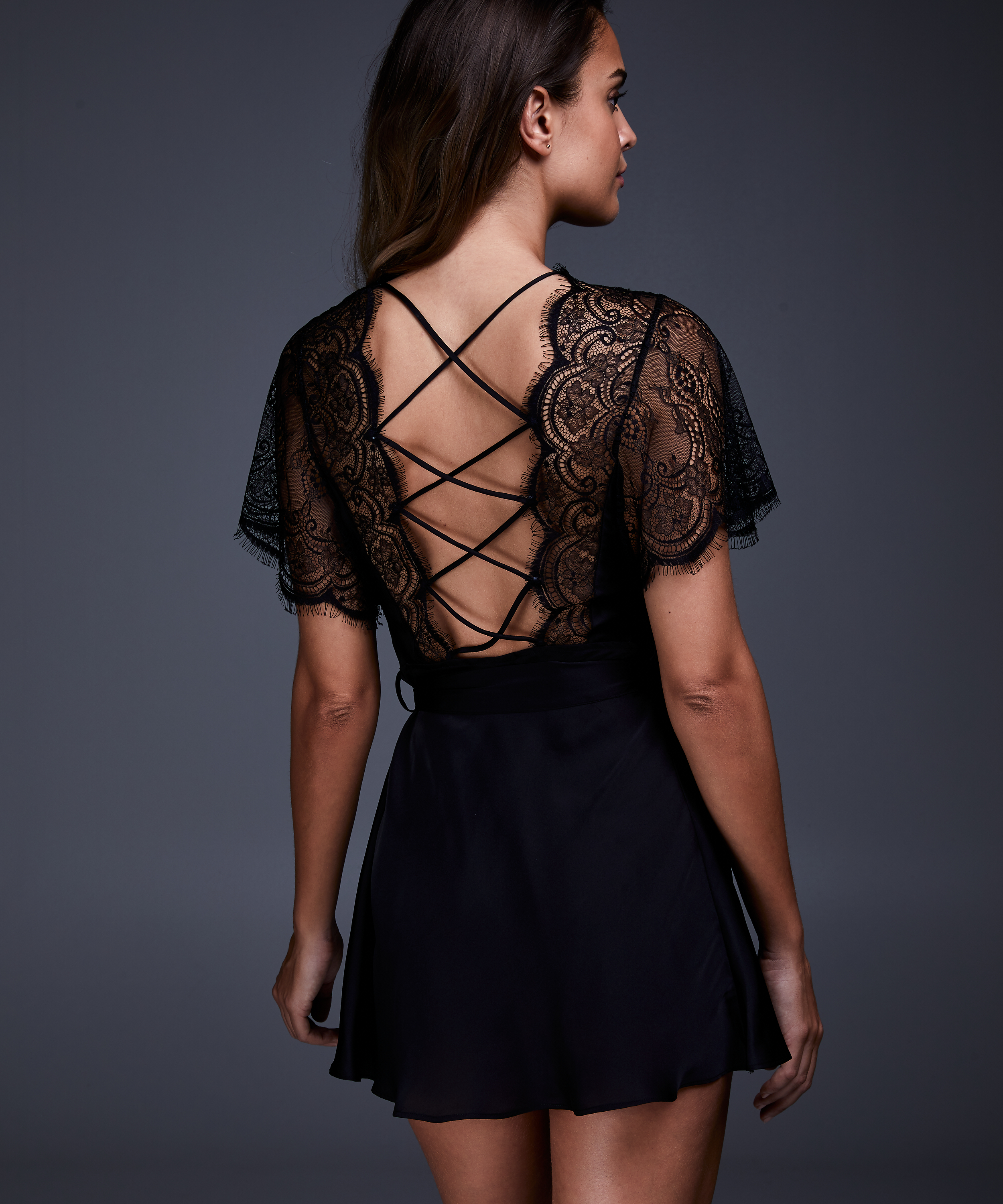 Kimono satin Coco, Zwart, main