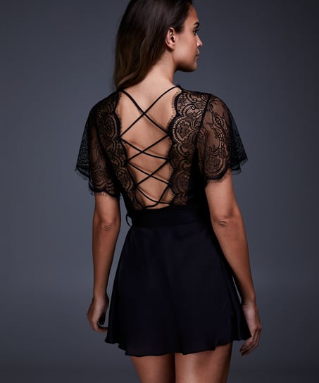 Kimono satin Coco, Zwart