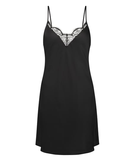 Slipdress Satin, Zwart