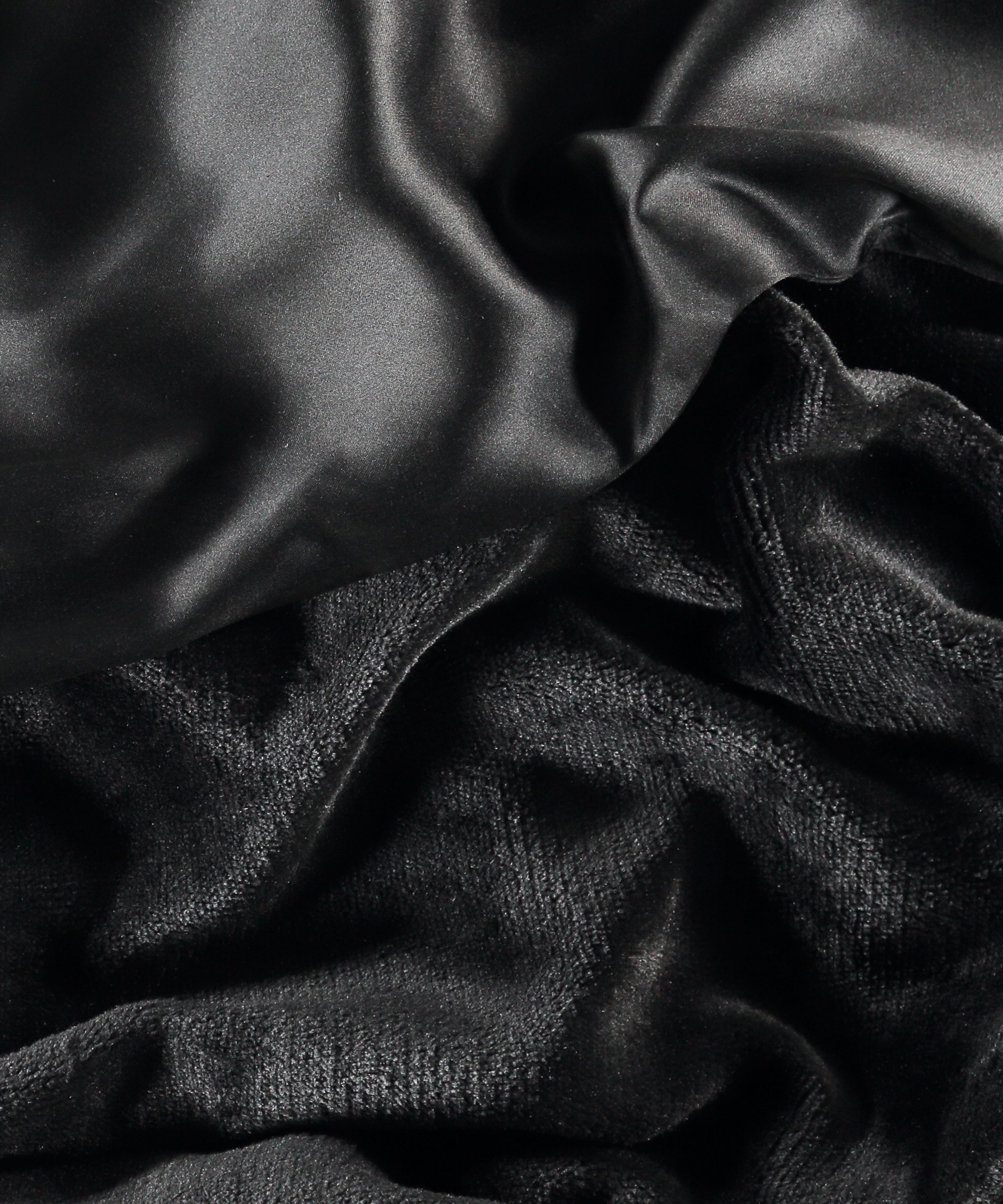 Badjas Satin Fleece, Zwart, main