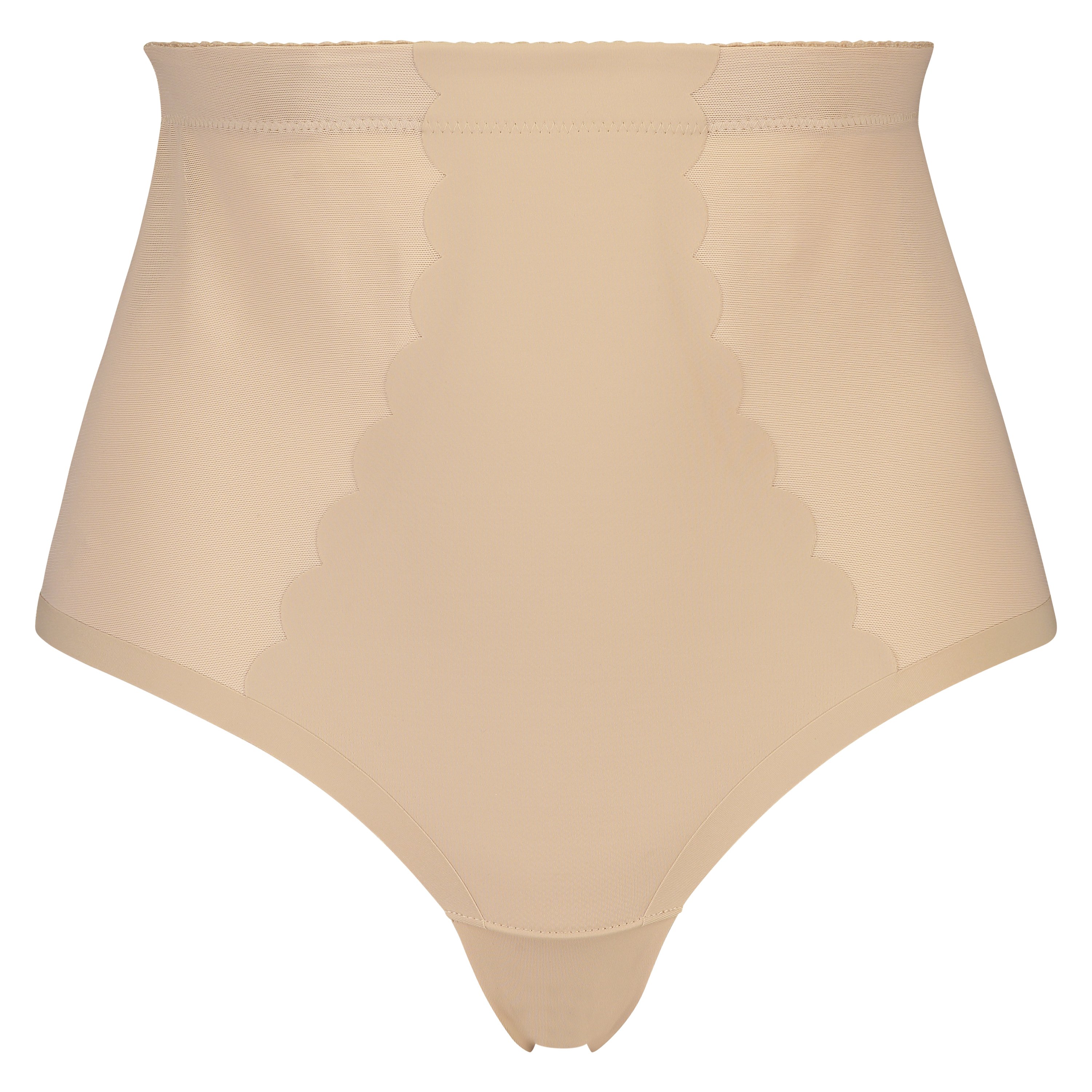 String taille haute avec gaine sculptante en dentelle festonnée - Level 3, Beige, main