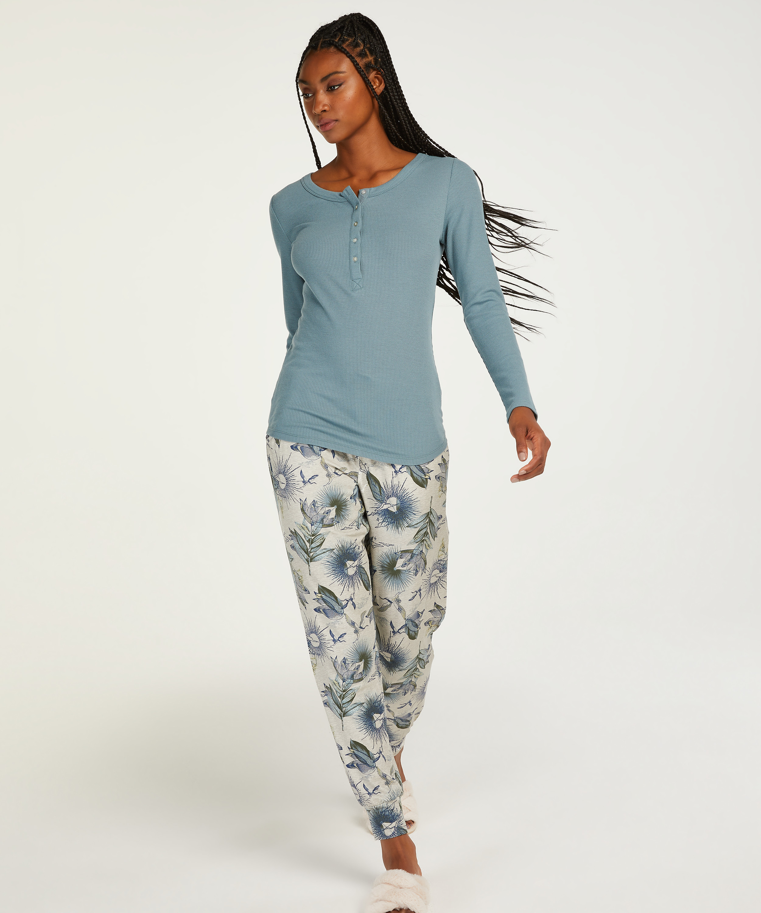 Pyjamatop lange mouwen, Blauw, main