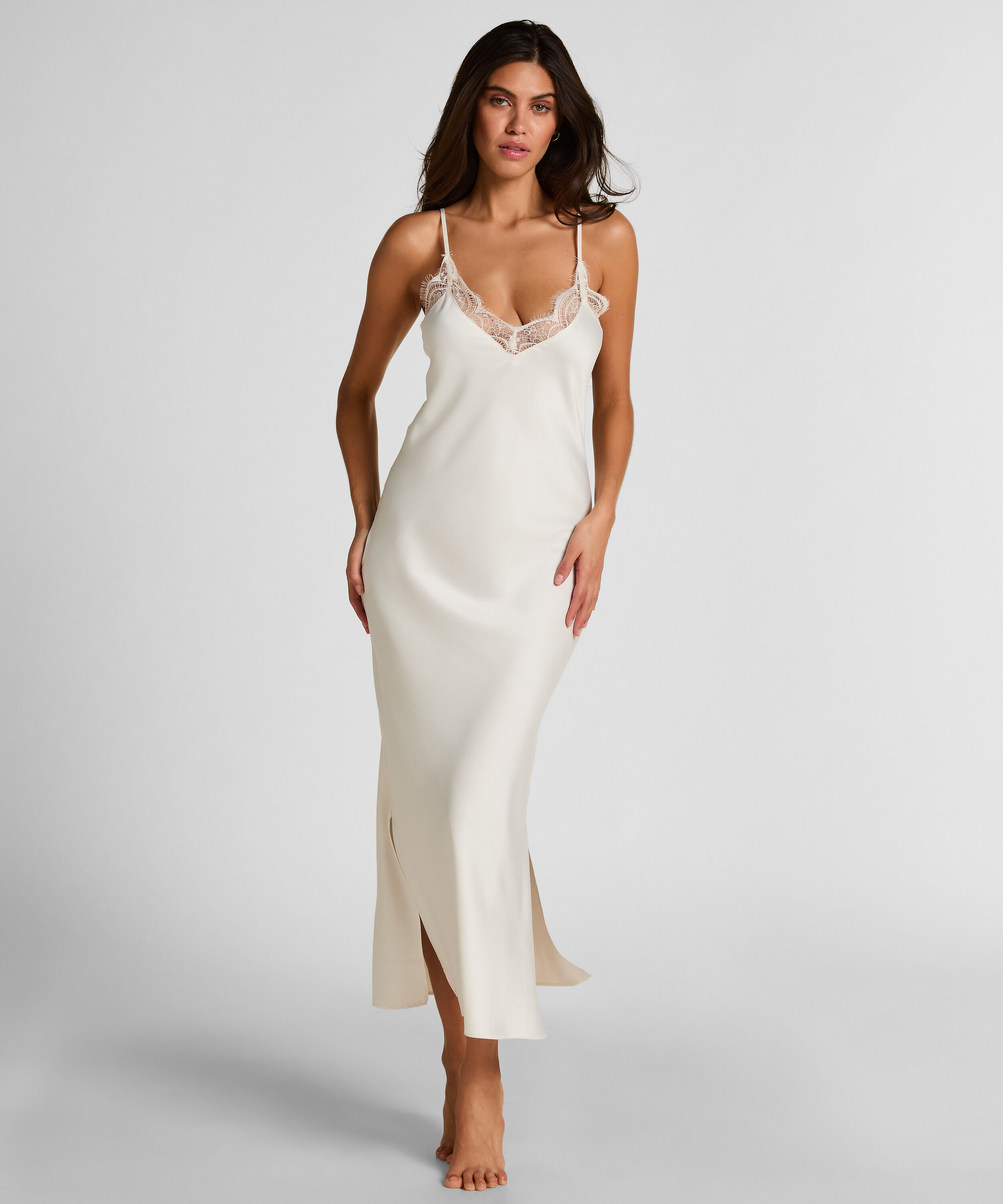 Nuisette longue en satin, Blanc