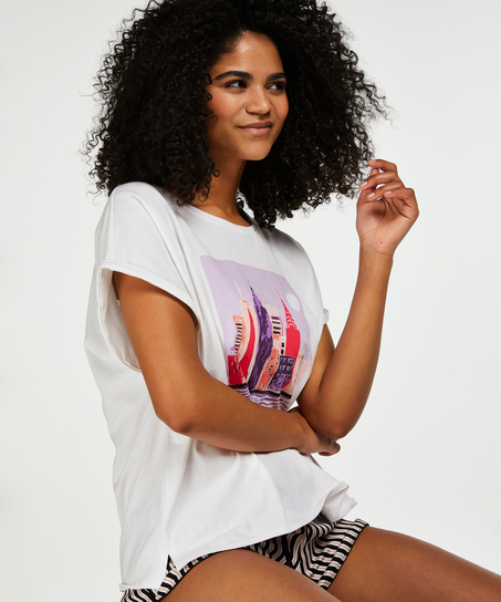 Haut de pyjama à manches courtes, Blanc