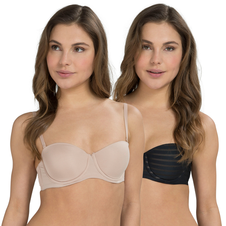 2 strapless voorgevormde beugel bh's, Zwart