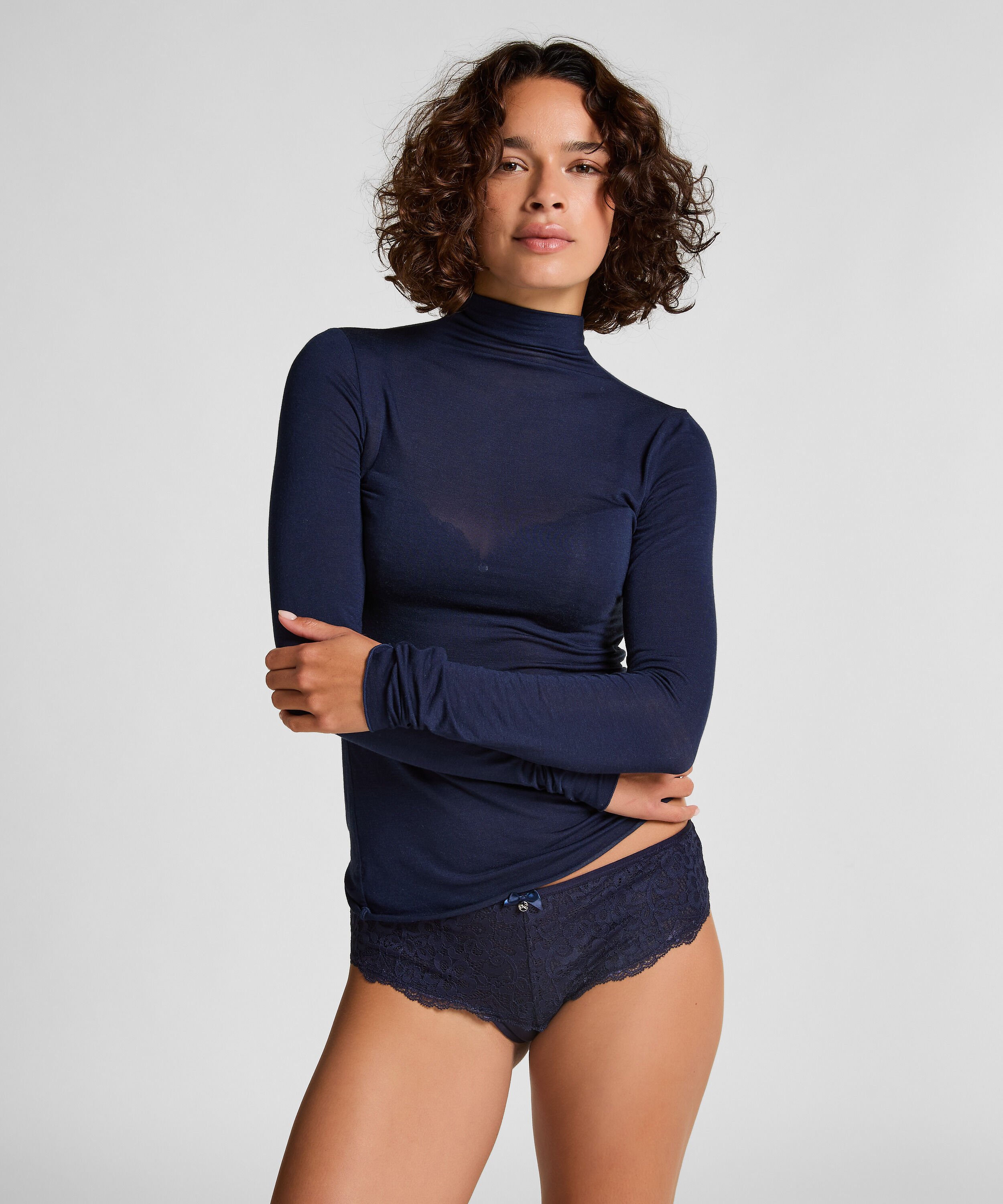 Haut avec cachemire à col roulé super soft, Bleu Haut avec cachemire à col roulé super soft, Bleu