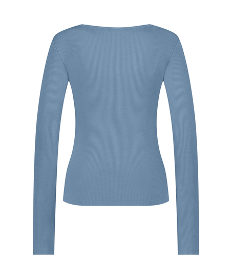 Pyjama top lange mouwen rib, Blauw
