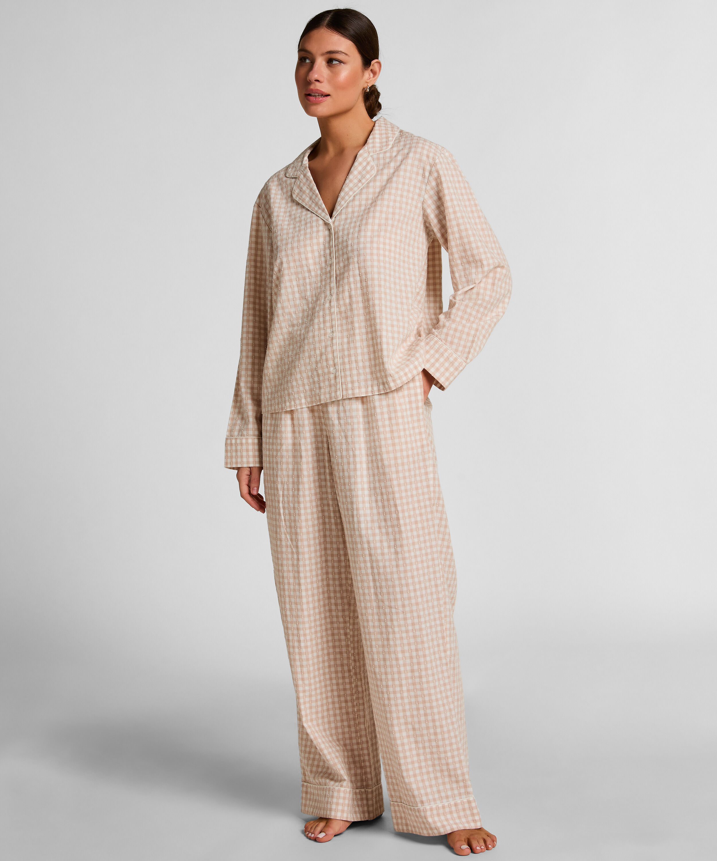 Dobby Pyjamabroek van Geweven Katoen, Beige Dobby Pyjamabroek van Geweven Katoen, Beige