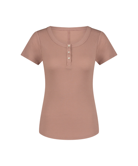 Pyjama top Henley, Bruin