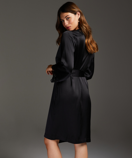 Kimono zijde lace trim, Zwart