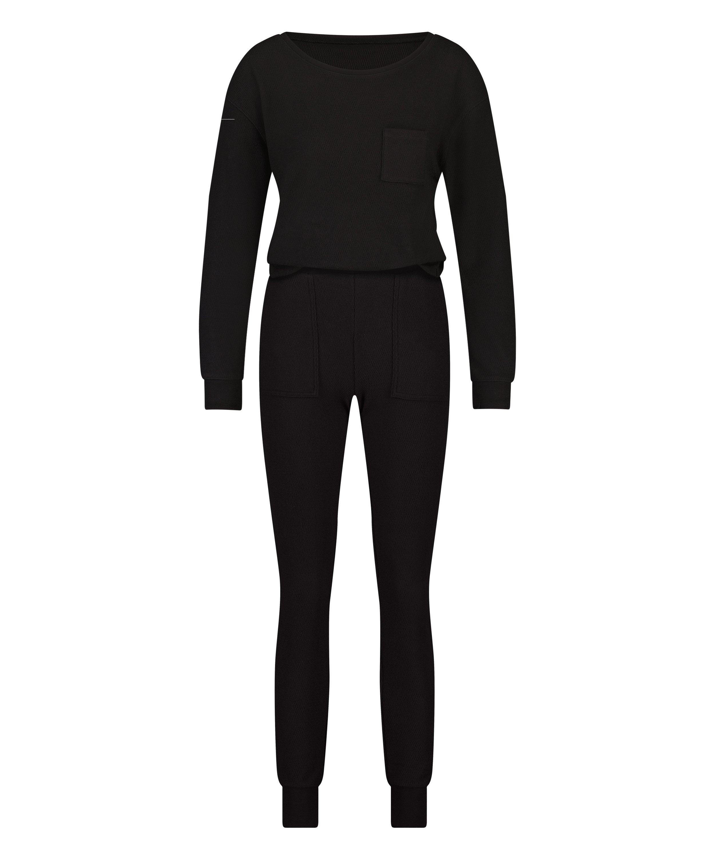 Pyjama Waffle Placket, Zwart, main