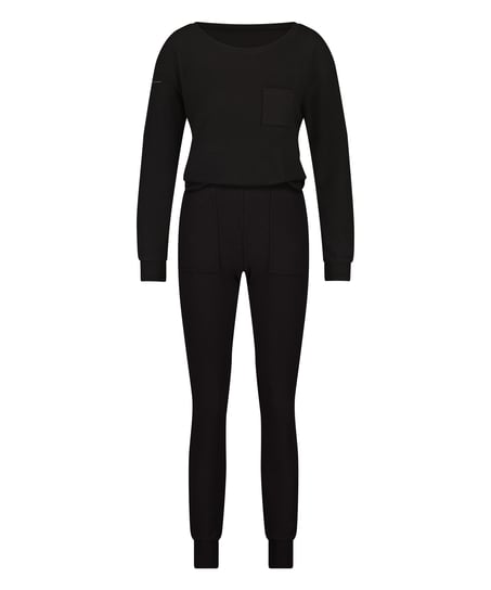 Pyjama Waffle Placket, Zwart