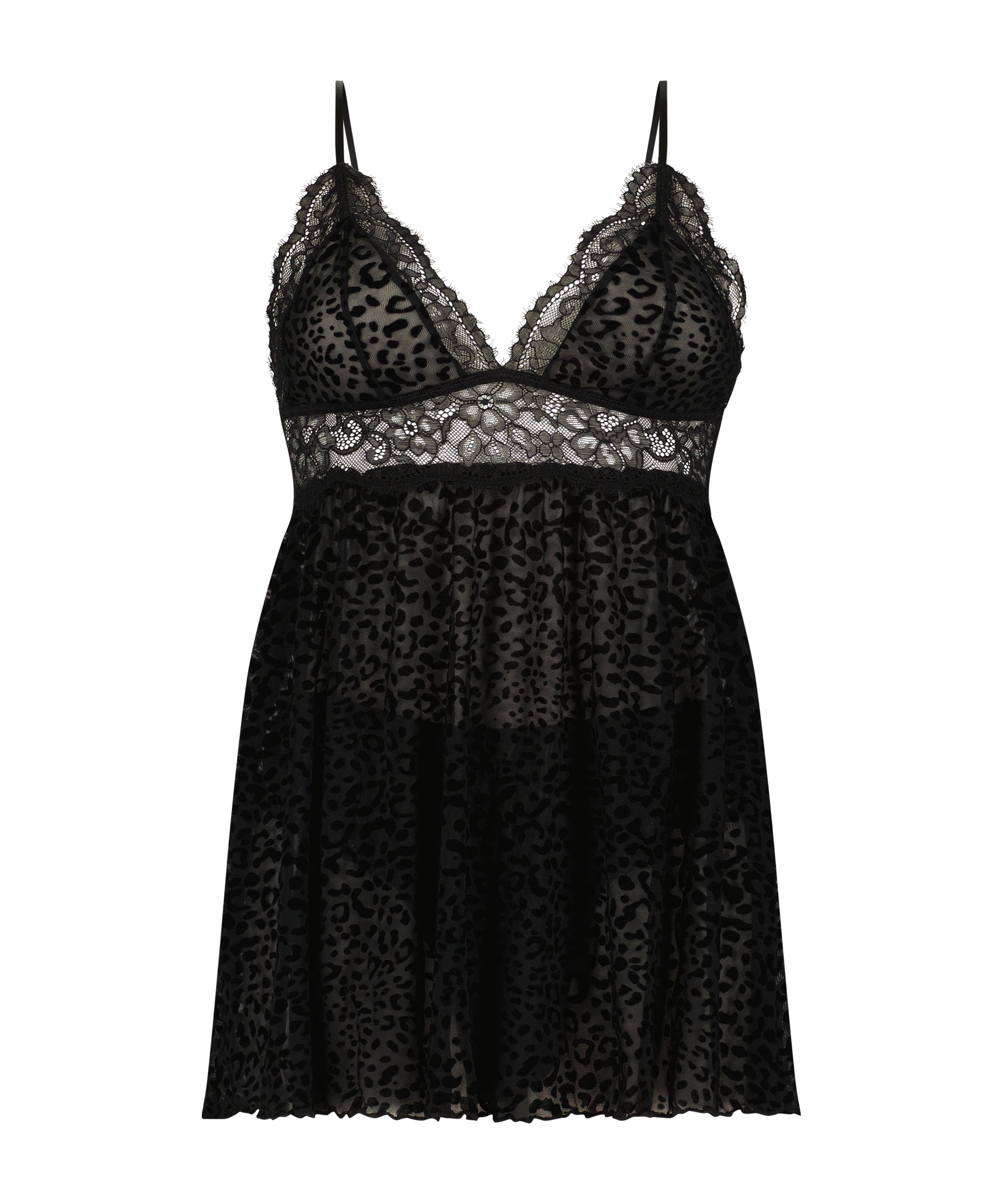 Baby-doll Animal flock Lace, Noir, main