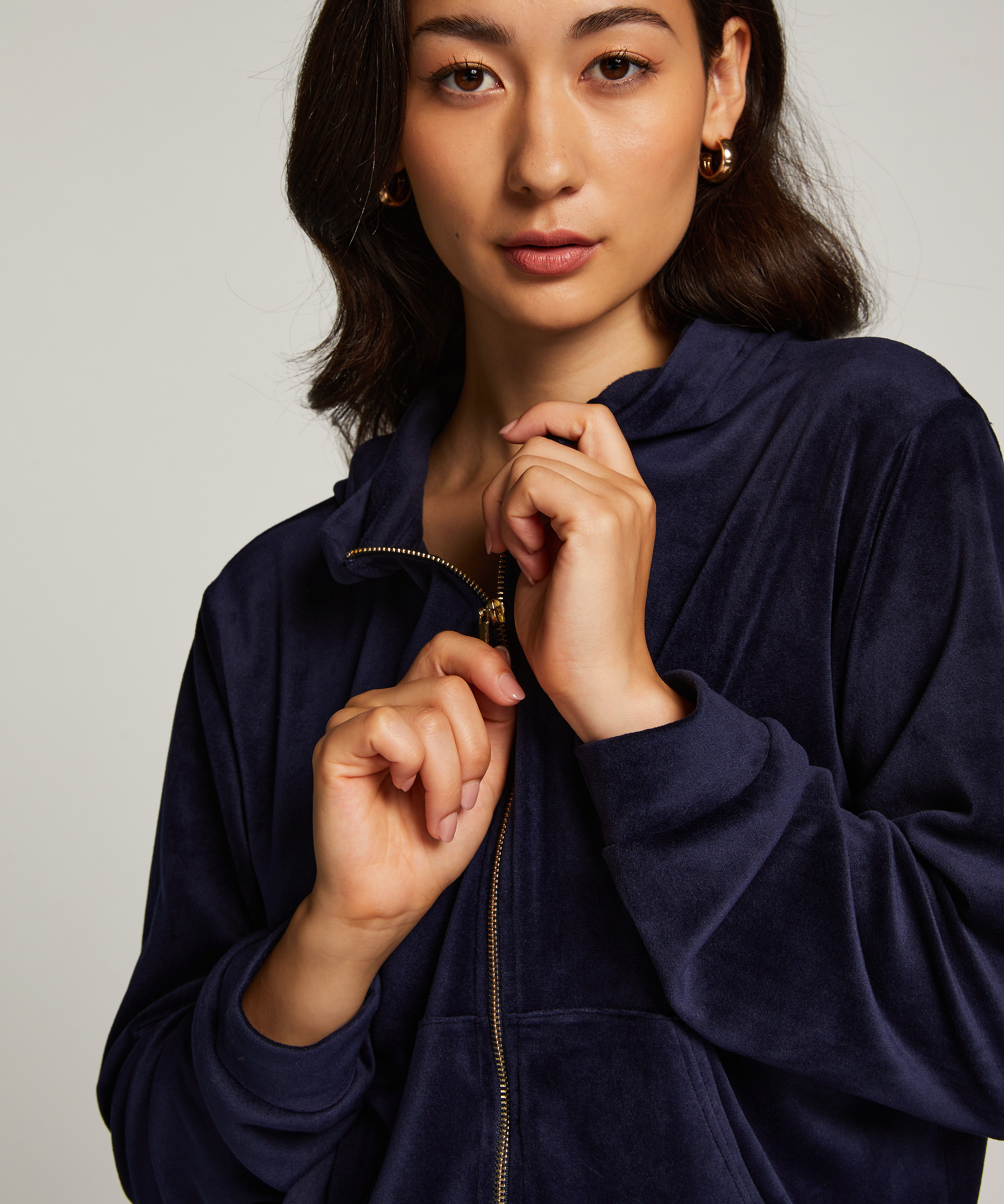 Hoodie jas Velours, Blauw, main