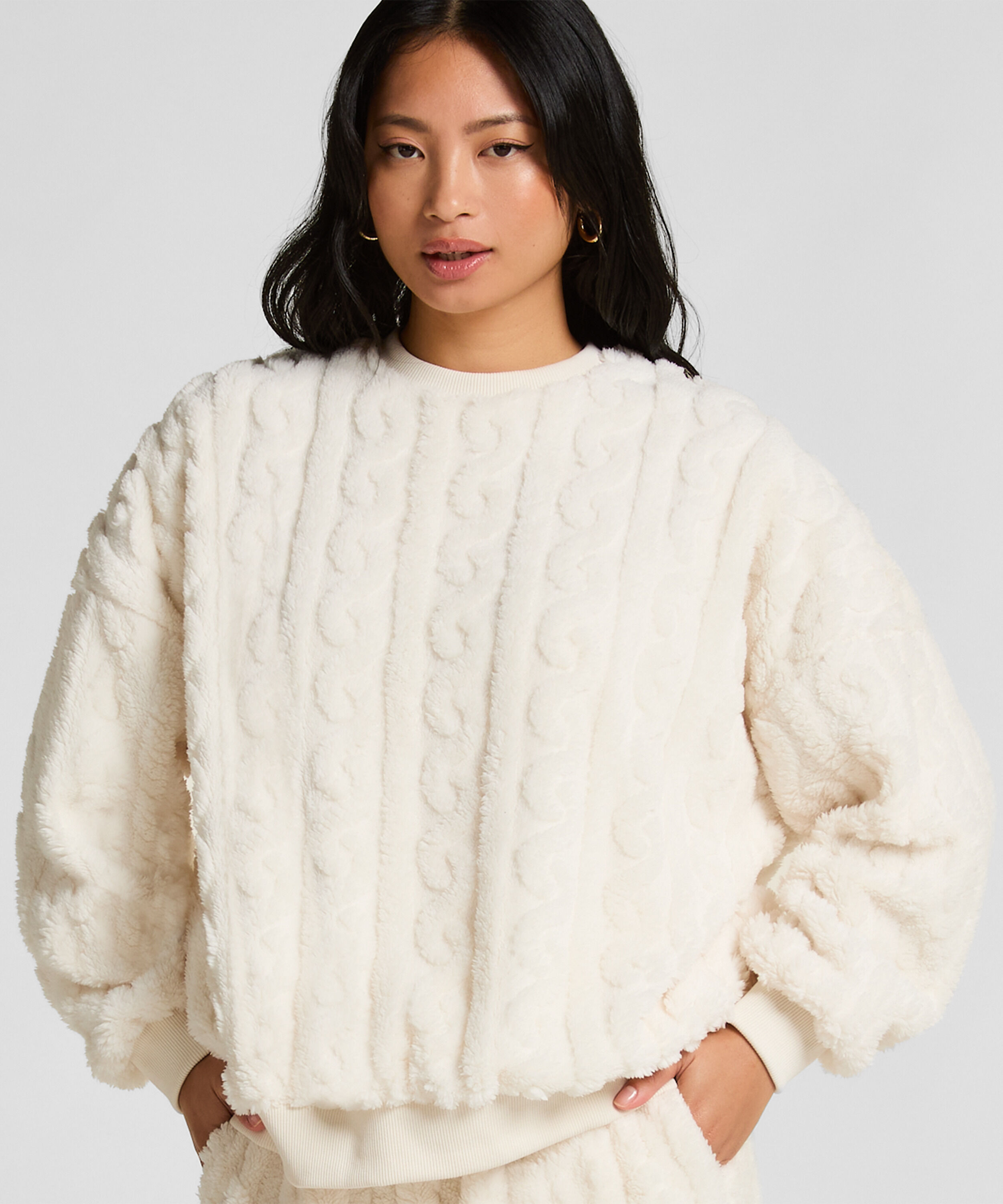 Fleece top met kabelontwerp