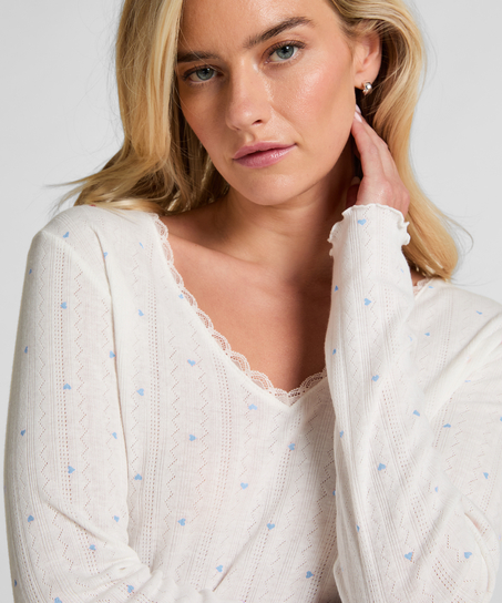 Haut de pyjama &agrave; manches longues Pointelle, Bleu