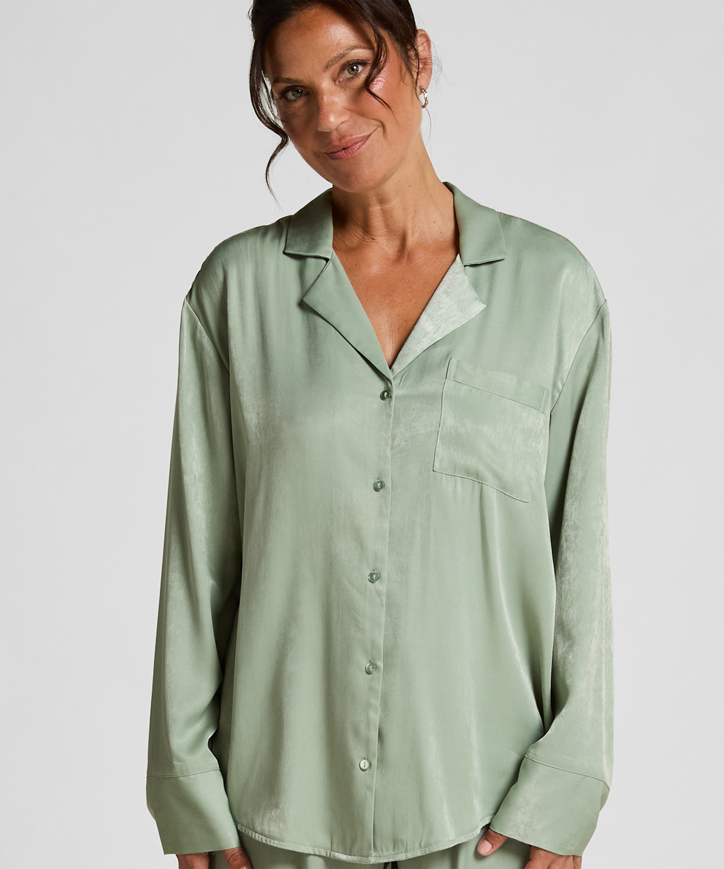 Veste &agrave; manches longues Satin Ayla, Vert, main