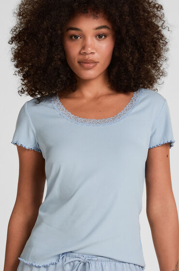 Hunkemöller Pyjama Top Jersey Rib Blauw