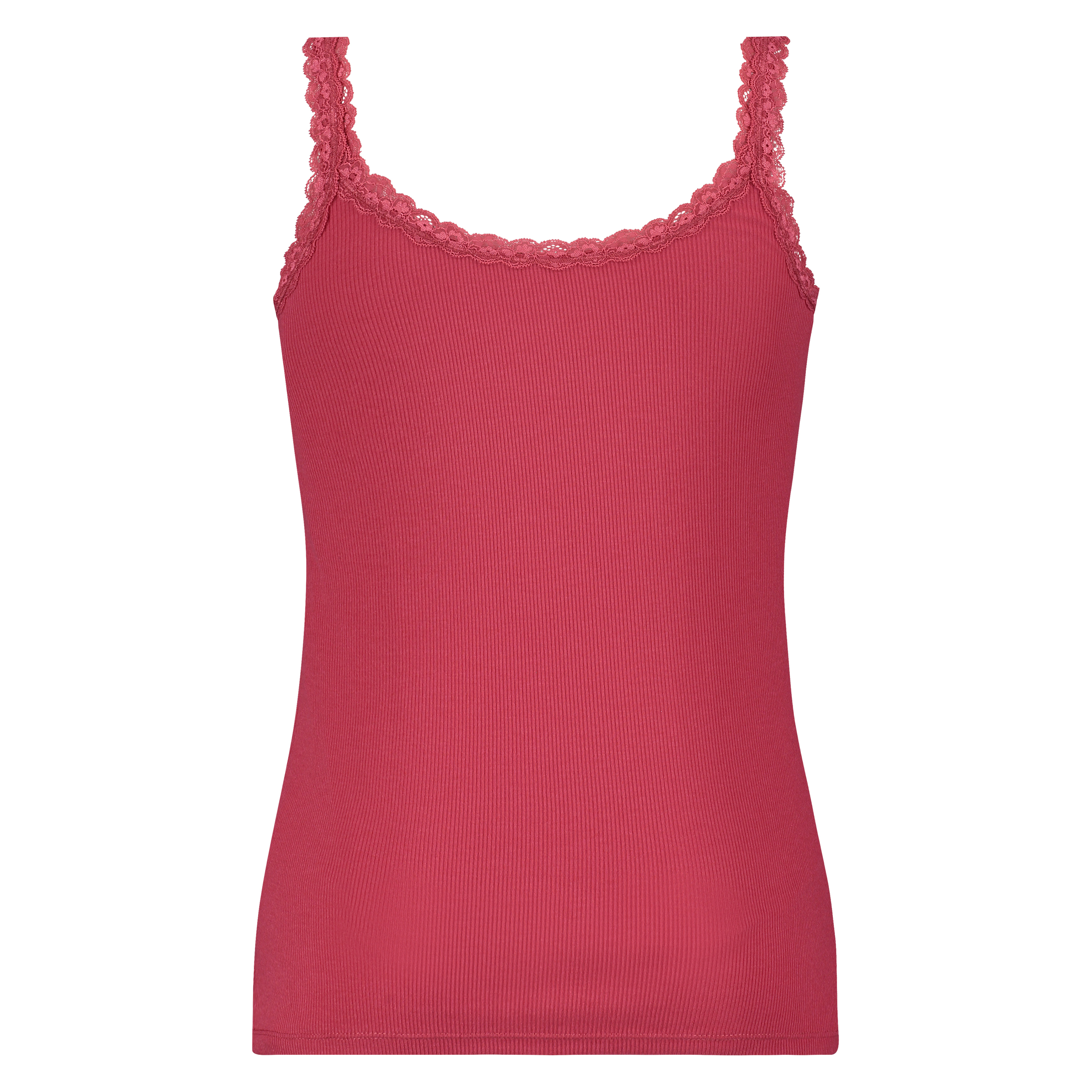 Singlet top cami rib lace, Rood, main