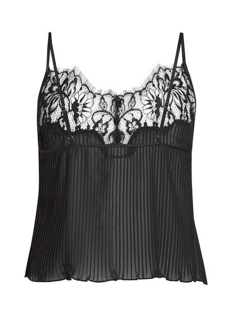 Plisse Lace  Cami, Zwart