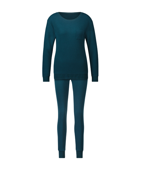 Pyjama Waffle Placket, Blauw