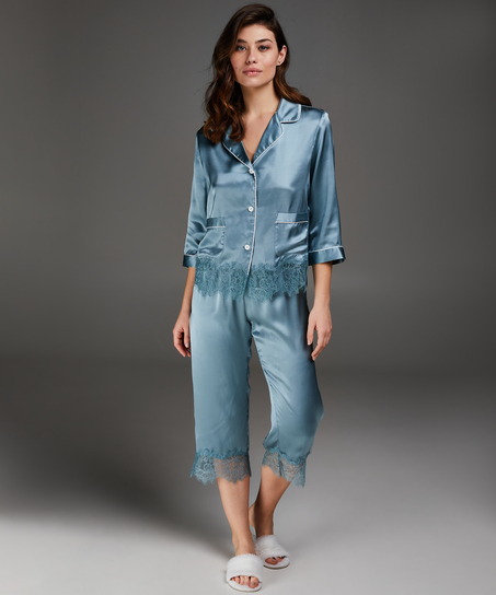 Pyjama jasje zijde, Blauw