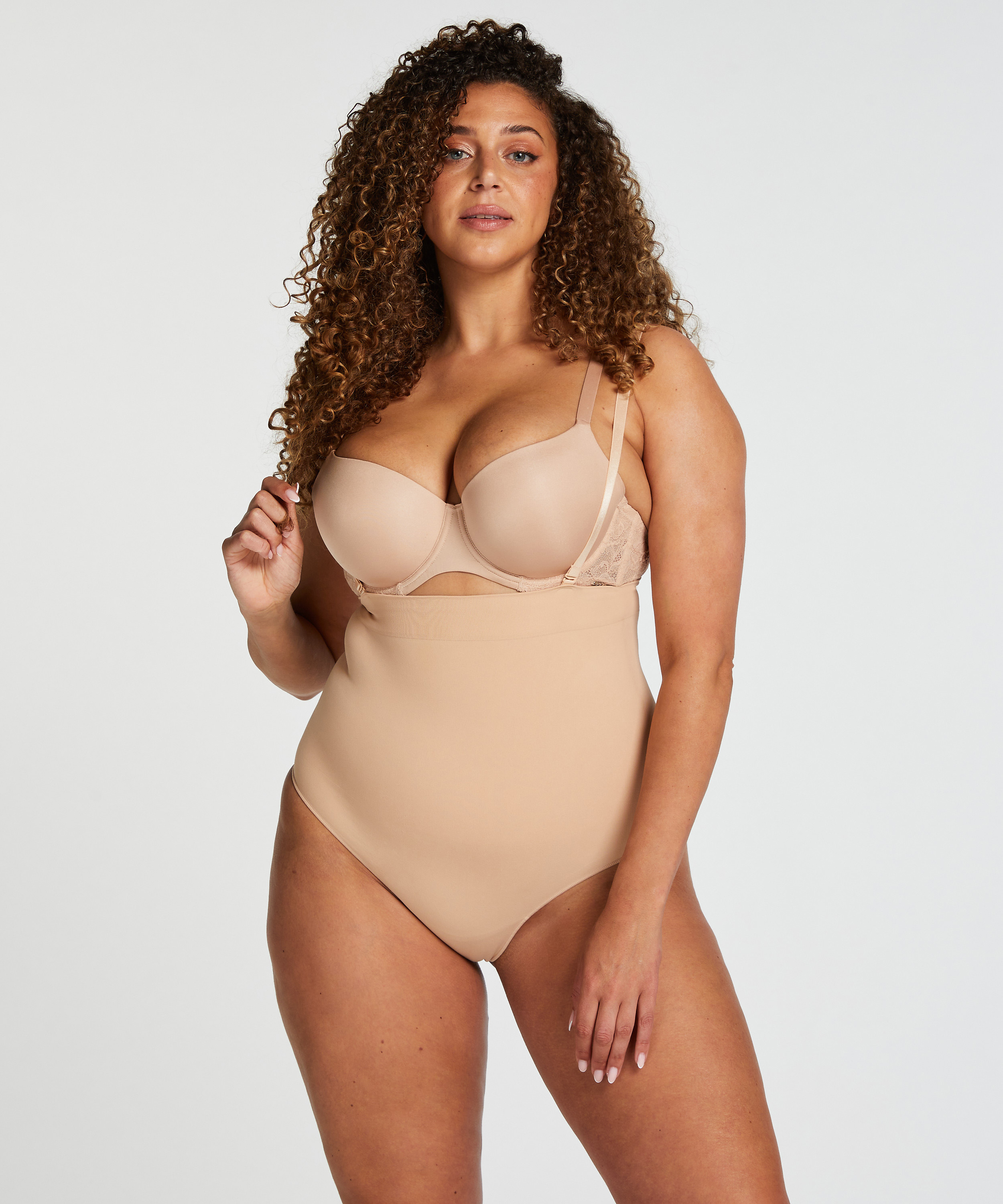 Naadloze corrigerend string met hoge taille, Beige, main