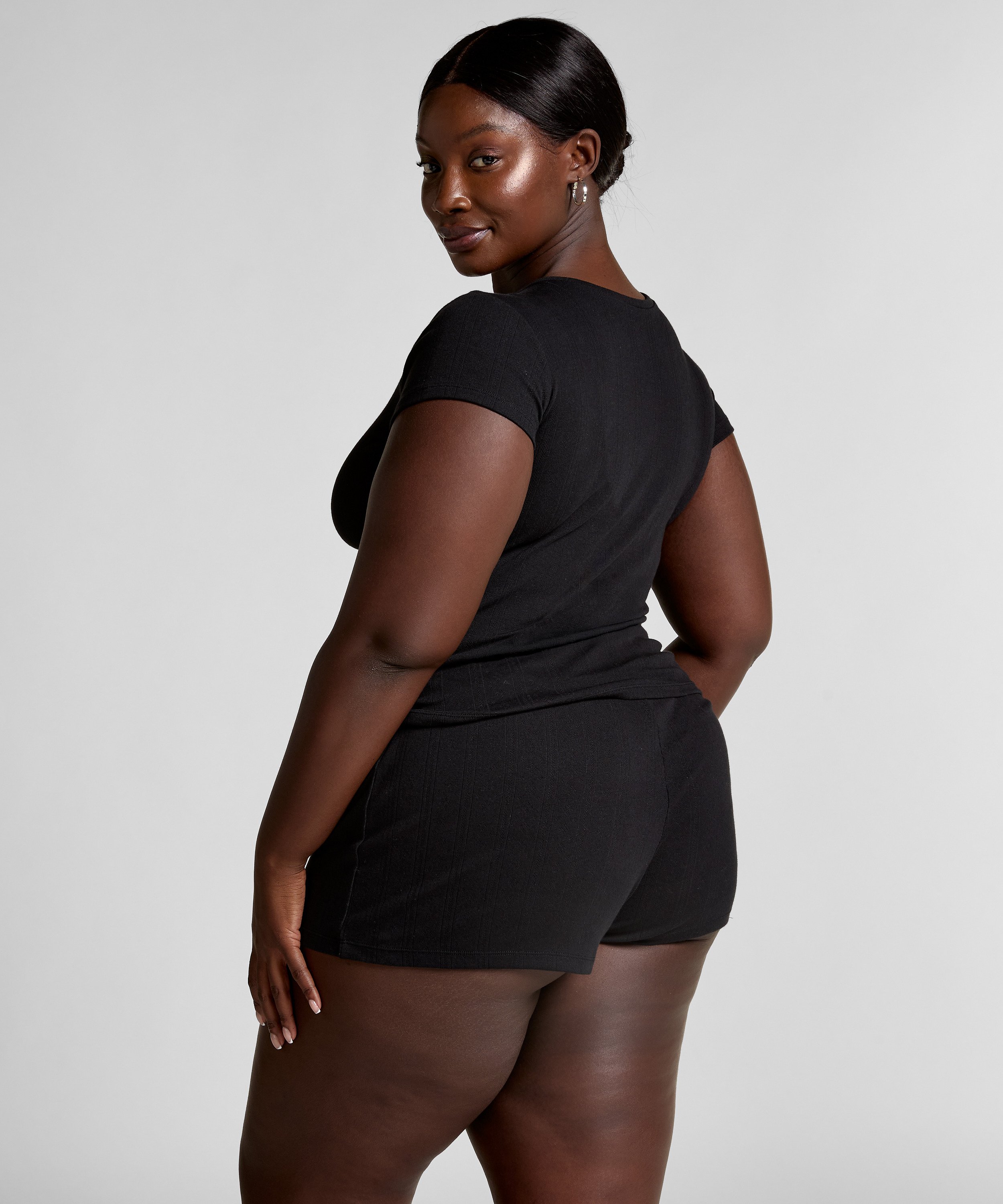 Pointelle Top, Zwart, main