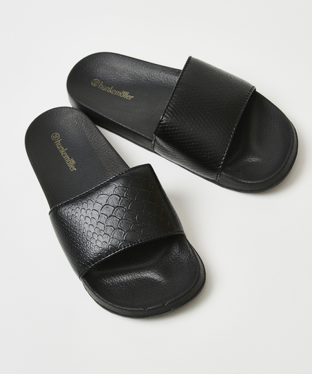 Slippers slangenprint, Zwart