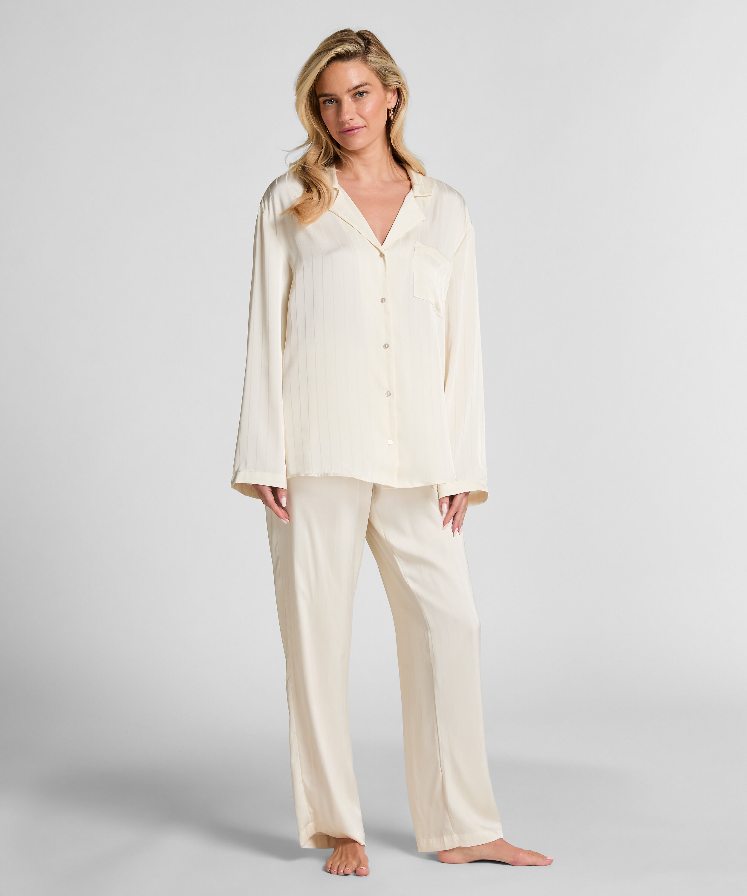 Pantalon &agrave; rayures en satin, Blanc